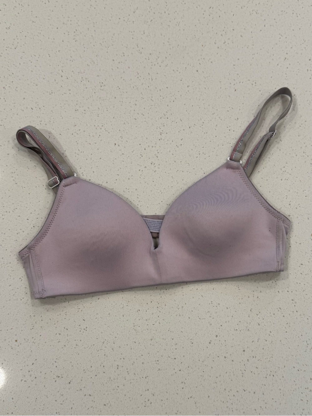 More Than Magic Girls 32A Medium Wireless T-Shirt Bra Sparkle Straps Mauve Grey